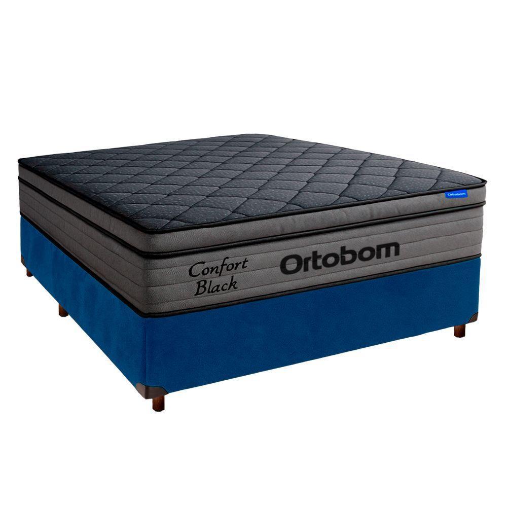Cama Box Azul+colchão Casal Confort Black Espuma Ortobom - 1