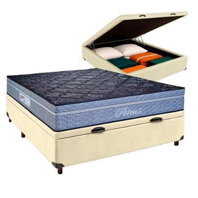 Conjunto Cama Box Bau Bege Casal + Colchão Molas Ensacadas Petrus Paropas