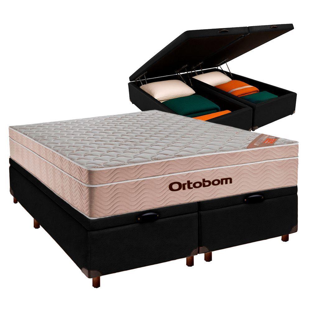Conjunto Cama Box Bau Blindado Queen + Colchão Molas Ensacadas Airtech Ortobom - 1