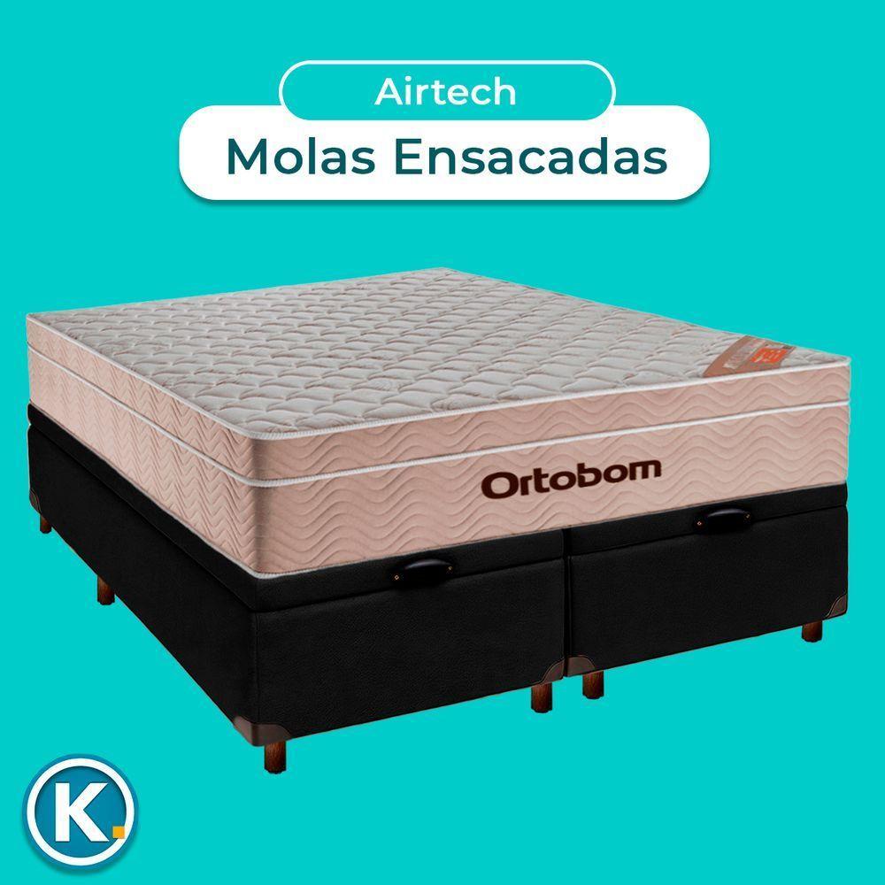 Conjunto Cama Box Bau Blindado Queen + Colchão Molas Ensacadas Airtech Ortobom - 2