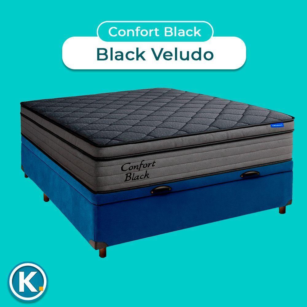Cama Box Bau Azul+colchão Casal Confort Black Espuma Ortobom - 4