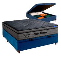 Cama Box Bau Azul+colchão Casal Confort Black Espuma Ortobom - 1
