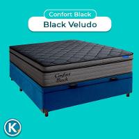Cama Box Bau Azul+colchão Casal Confort Black Espuma Ortobom