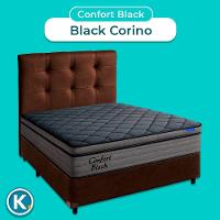 Box Marrom + Cabeceira + Colchão Casal Confort Black Ortobom