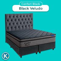 Cama Box Cinza+cabeceira+colchão King Confort Black Ortobom