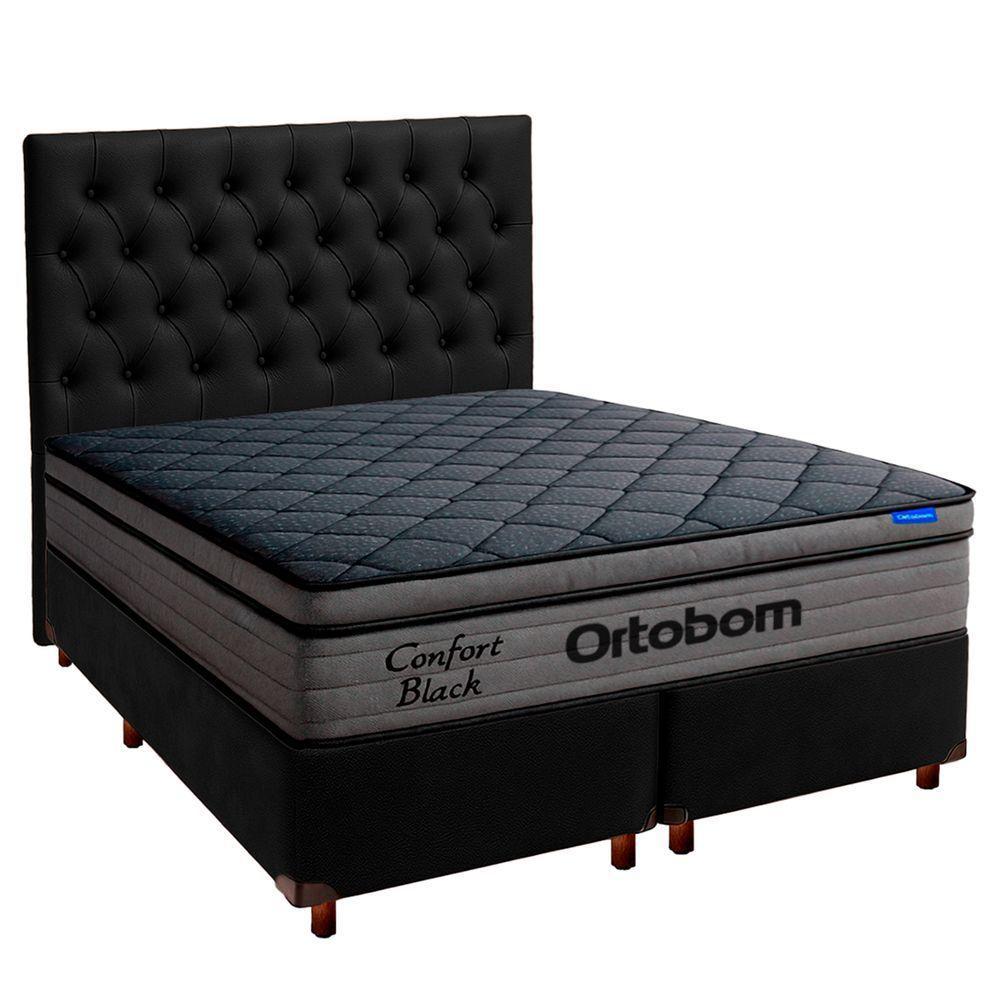 Cama Box Preto+cabeceira+colchão Queen Confort Black Ortobom - 1