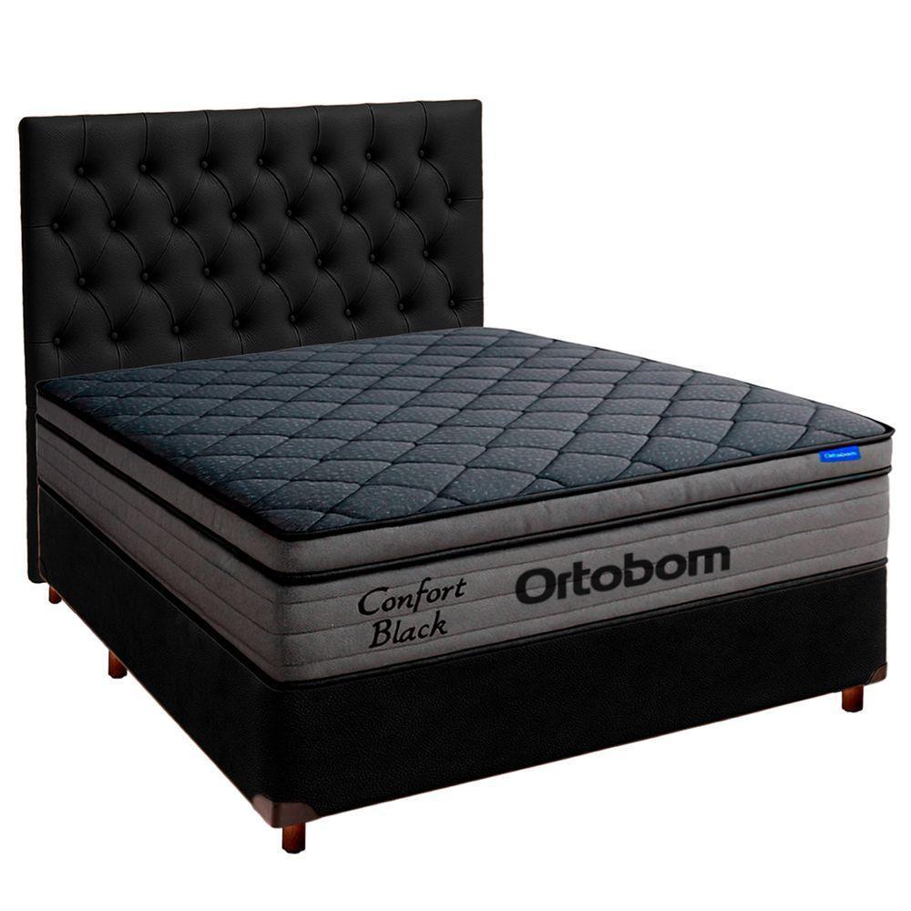 Cama Box Preto+cabeceira+colchão Casal Confort Black Ortobom - 1