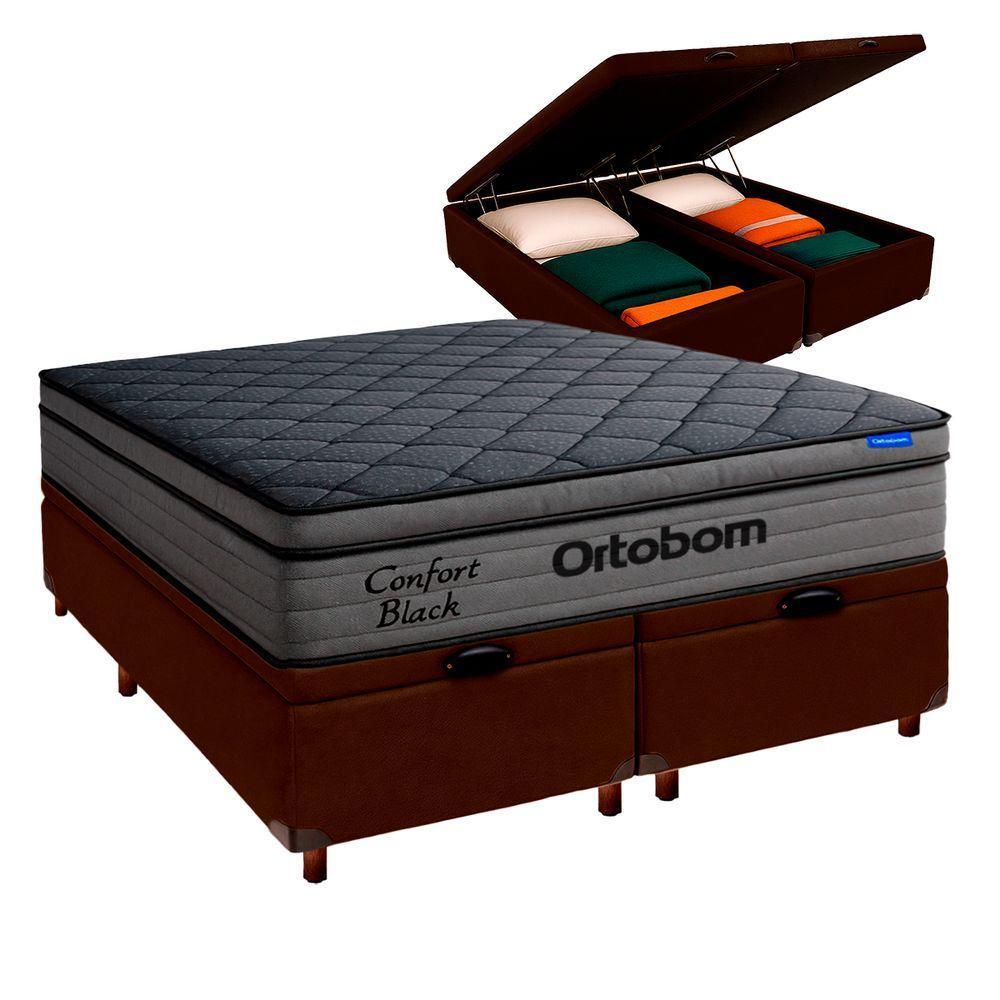 Cama Box Bau Marrom+colchão Casal Confort Black Ortobom - 1