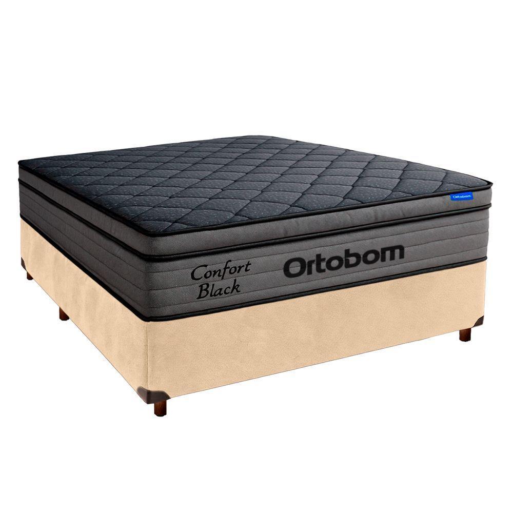 Cama Box Perola+colchão Casal Confort Black Espuma Ortobom - 1