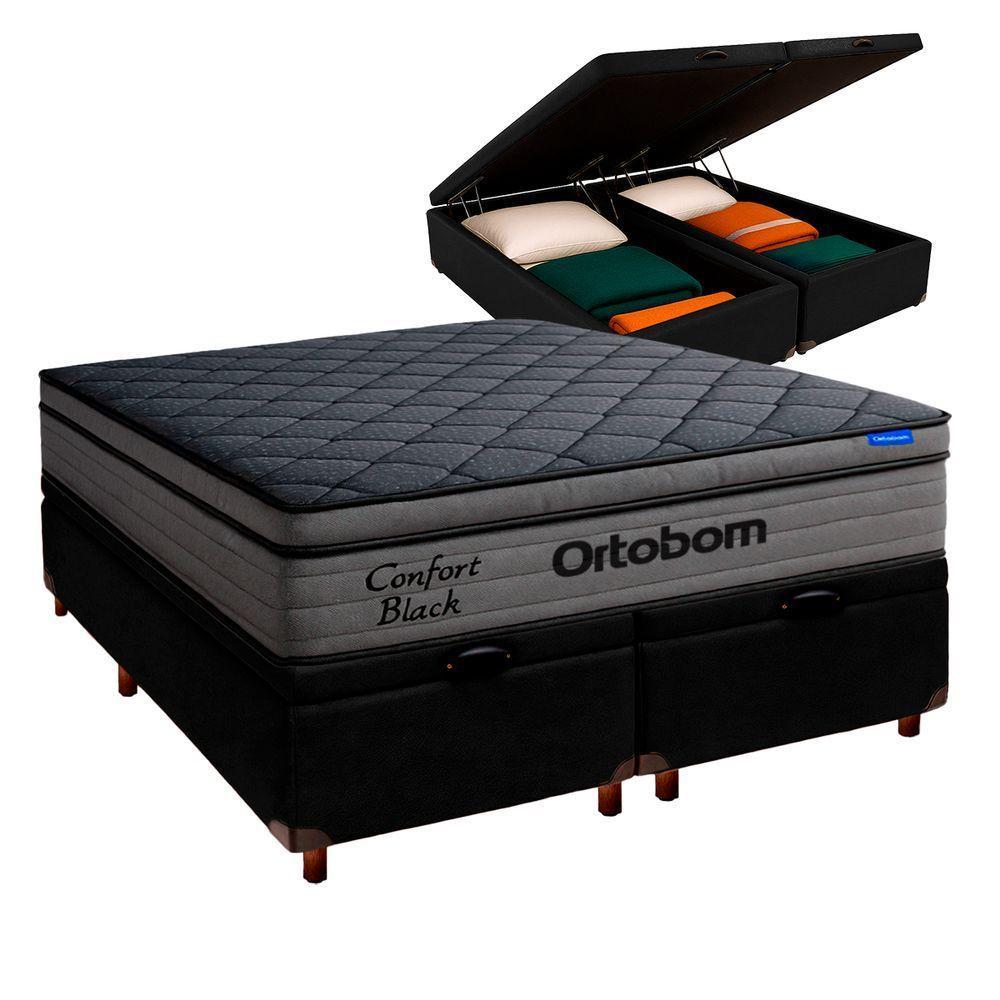 Cama Box Bau Preto+colchão Casal Confort Black Ortobom - 1
