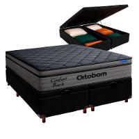 Cama Box Bau Preto+colchão Casal Confort Black Ortobom - 1