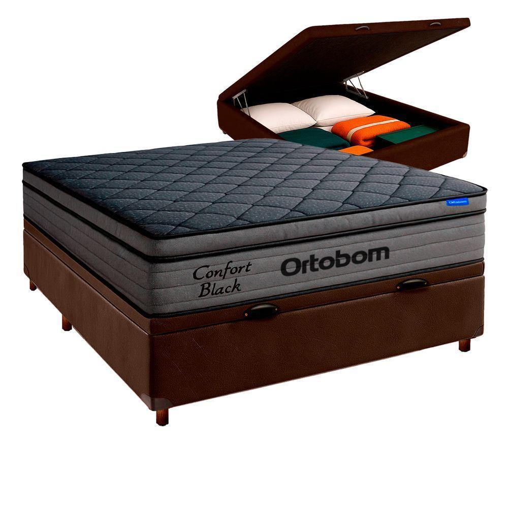 Cama Box Bau Marrom+colchão Casal Confort Black Ortobom - 1