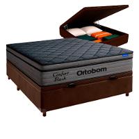 Cama Box Bau Marrom+colchão Casal Confort Black Ortobom - 1