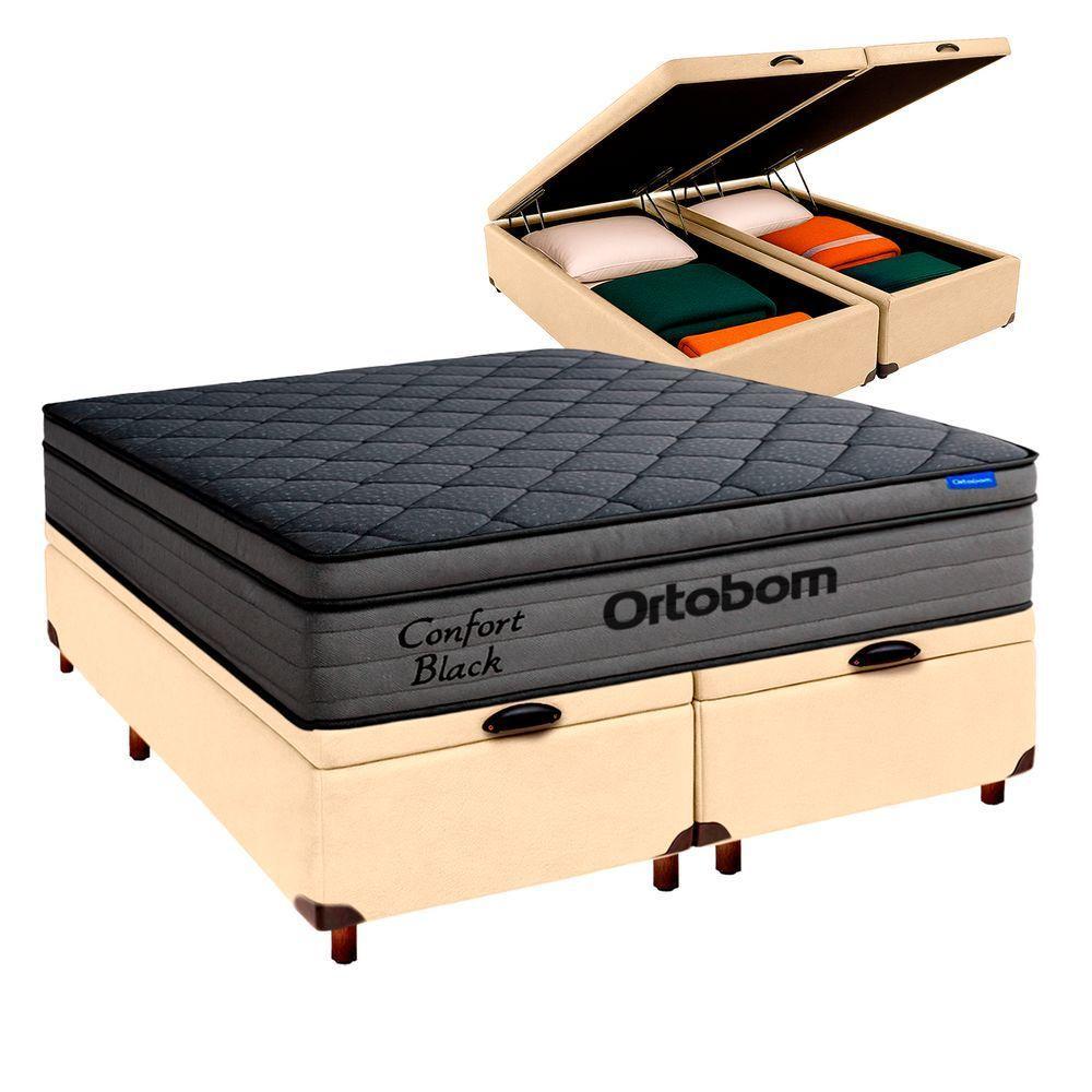 Cama Box Bau Begetiza+colchão Casal Confort Black Ortobom - 1
