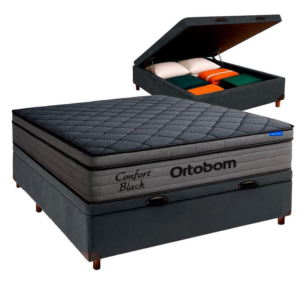 Cama Box Bau Cinza+colchão Casal Confort Black Ortobom - 1