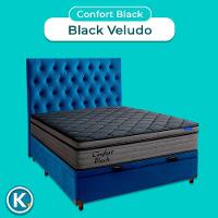 Box Baú Azul+cabeceira+colchão Casal Confort Black Ortobom