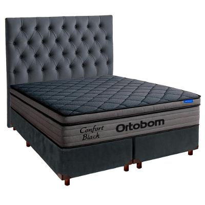 Cama Box Cinza+cabeceira+colchão Casal Confort Black Ortobom