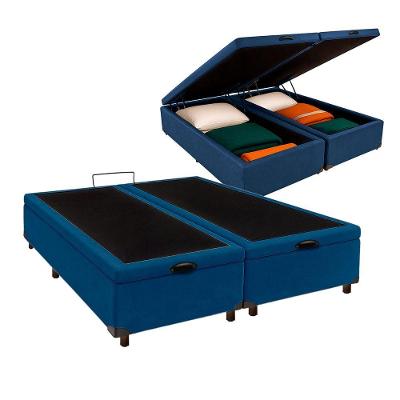 Cama Box Bau King Blindado Nature Azul 193x203