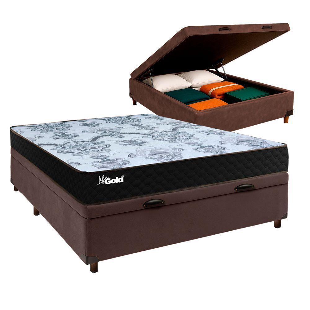 Conjunto Cama Box Bau Marrom Casal + Colchão Molas Ensacadas Life Gold Paropas - 1