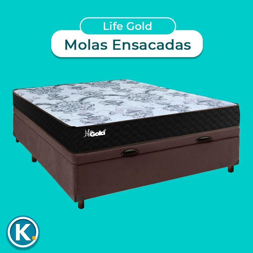 Conjunto Cama Box Bau Marrom Casal + Colchão Molas Ensacadas Life Gold Paropas - 4