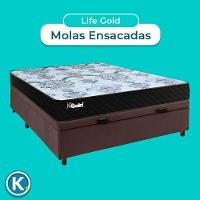 Conjunto Cama Box Bau Marrom Casal + Colchão Molas Ensacadas Life Gold Paropas