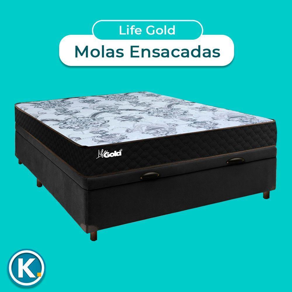 Conjunto Cama Box Bau Blindado Casal + Colchão Molas Ensacadas Life Gold Paropas - 4