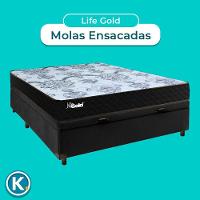Conjunto Cama Box Bau Blindado Casal + Colchão Molas Ensacadas Life Gold Paropas