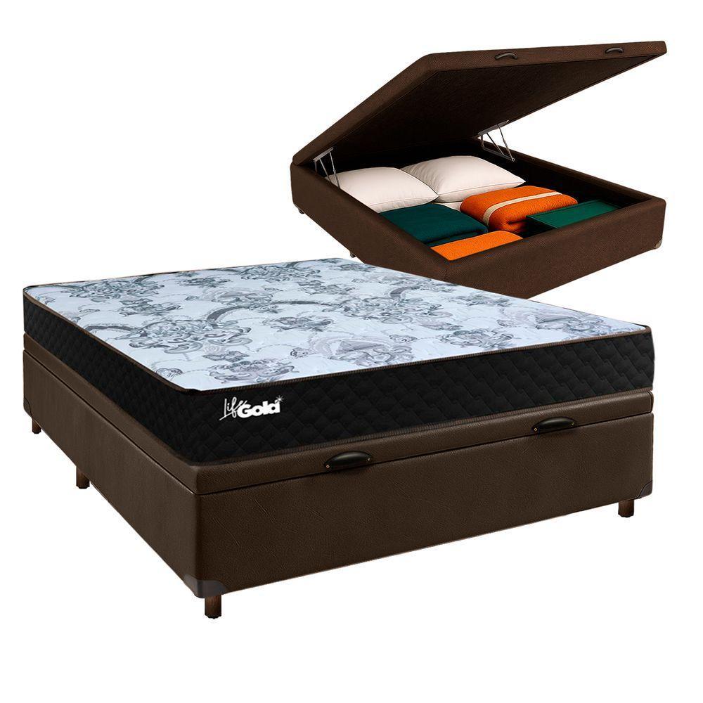 Conjunto Cama Box Bau Blindado Casal + Colchão Molas Ensacadas Life Gold Paropas - 1