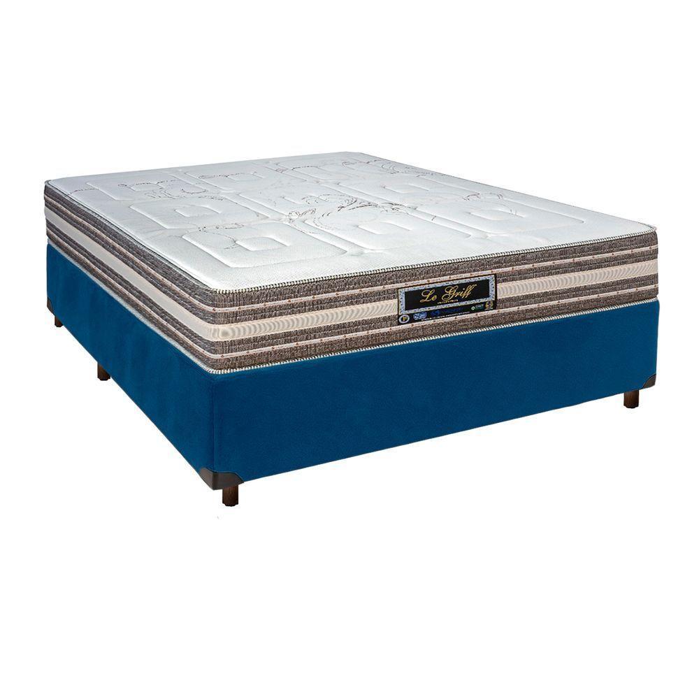 Conjunto Cama Box Azul Casal + Colchão Molas Ensacadas Legriff Sankonfort - 1