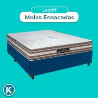 Conjunto Cama Box Azul Casal + Colchão Molas Ensacadas Legriff Sankonfort