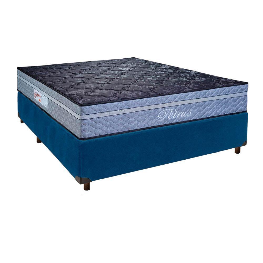 Conjunto Cama Box Azul Casal + Colchão Molas Ensacadas Petrus Paropas - 1