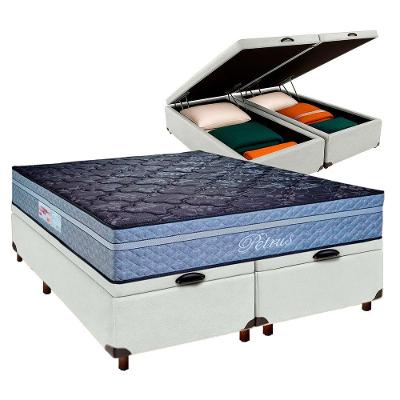Conjunto Cama Box Bau Blindado Queen + Colchão Molas Ensacadas Petrus Paropas