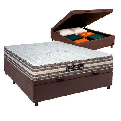 Conjunto Cama Box Bau Marrom Casal + Colchão Molas Ensacadas Legriff Sankonfort