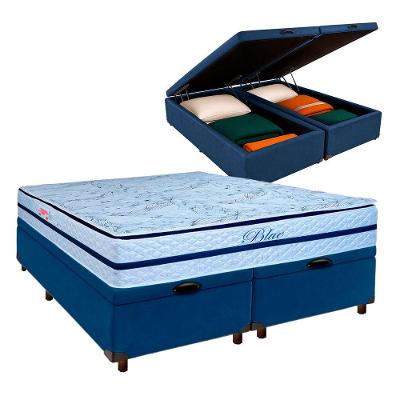 Colchão Queen Molas Ensacadas + Bau Blindado - Blue Paropas