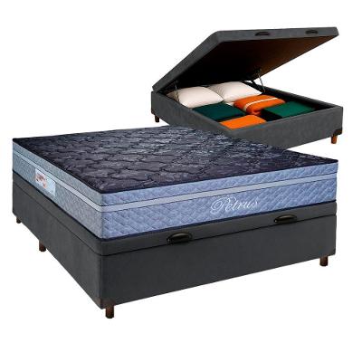 Cama Box Bau Cinza Casal + Colchão Molas Ensacadas Petrus Paropas