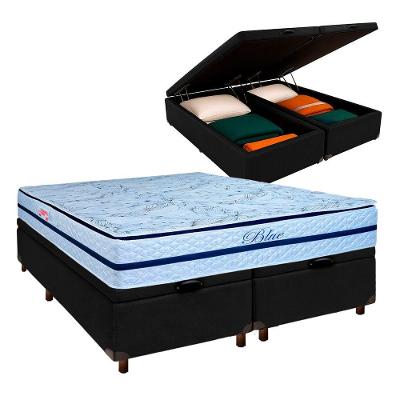 Cama Box Bau + Colchão Queen Molas Ensacadas Blue Paropas