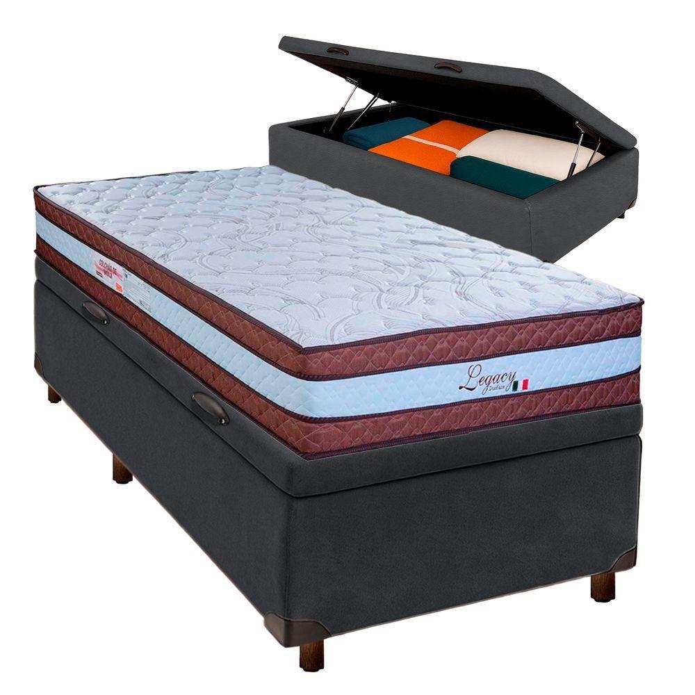 Cama + Bau Blindado E Colchão Molas Ensacadas Solteiro - Legaccy Paropas - 1
