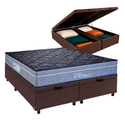 Cama + Bau Blindado E Colchão Molas Ensacadas Queen - Petrus Paropas