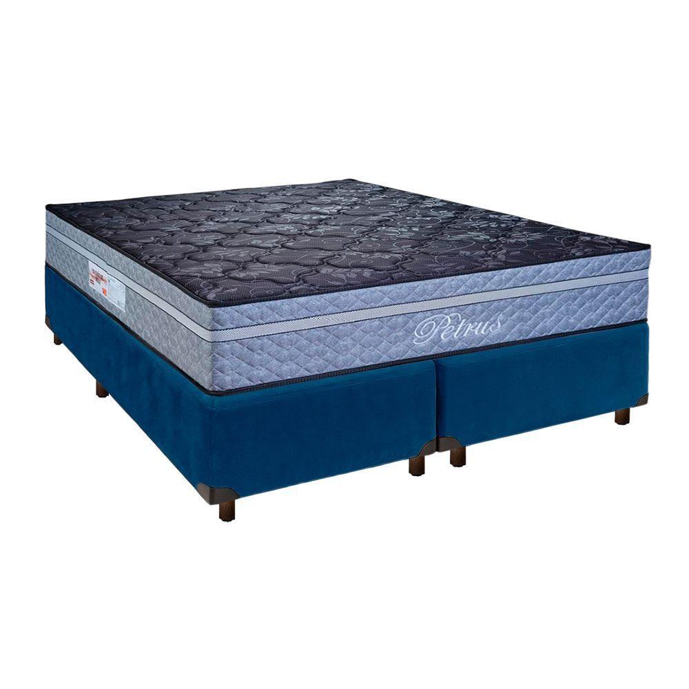 Cama + Box Azul E Colchão Molas Ensacadas Queen - Petrus Paropas - 1
