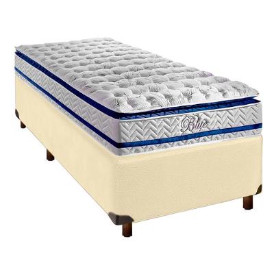 Cama + Box Bege E Colchão Molas Ensacadas Solteiro - Blue Paropas