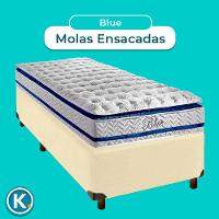 Cama + Box Bege E Colchão Molas Ensacadas Solteiro - Blue Paropas