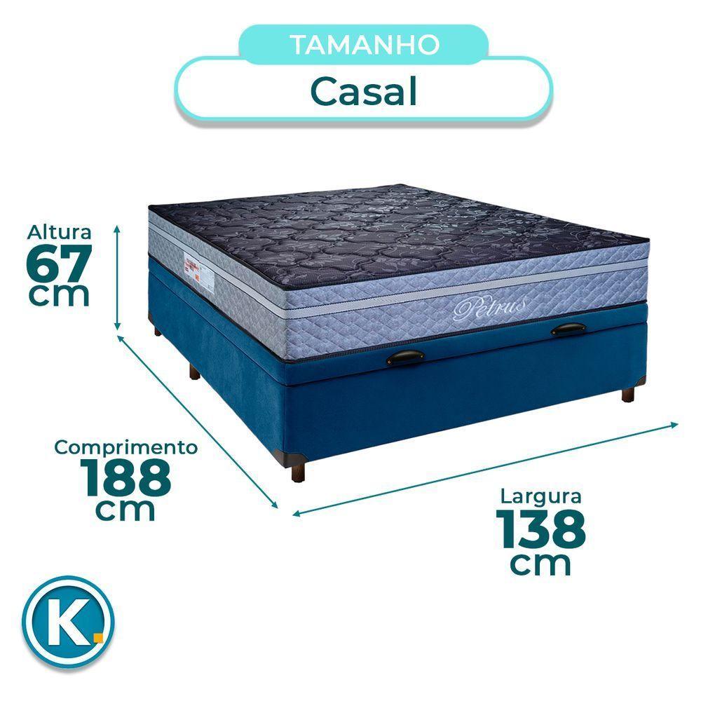 Cama + Bau Azul E Colchão Molas Ensacadas Casal - Petrus Paropas - 3