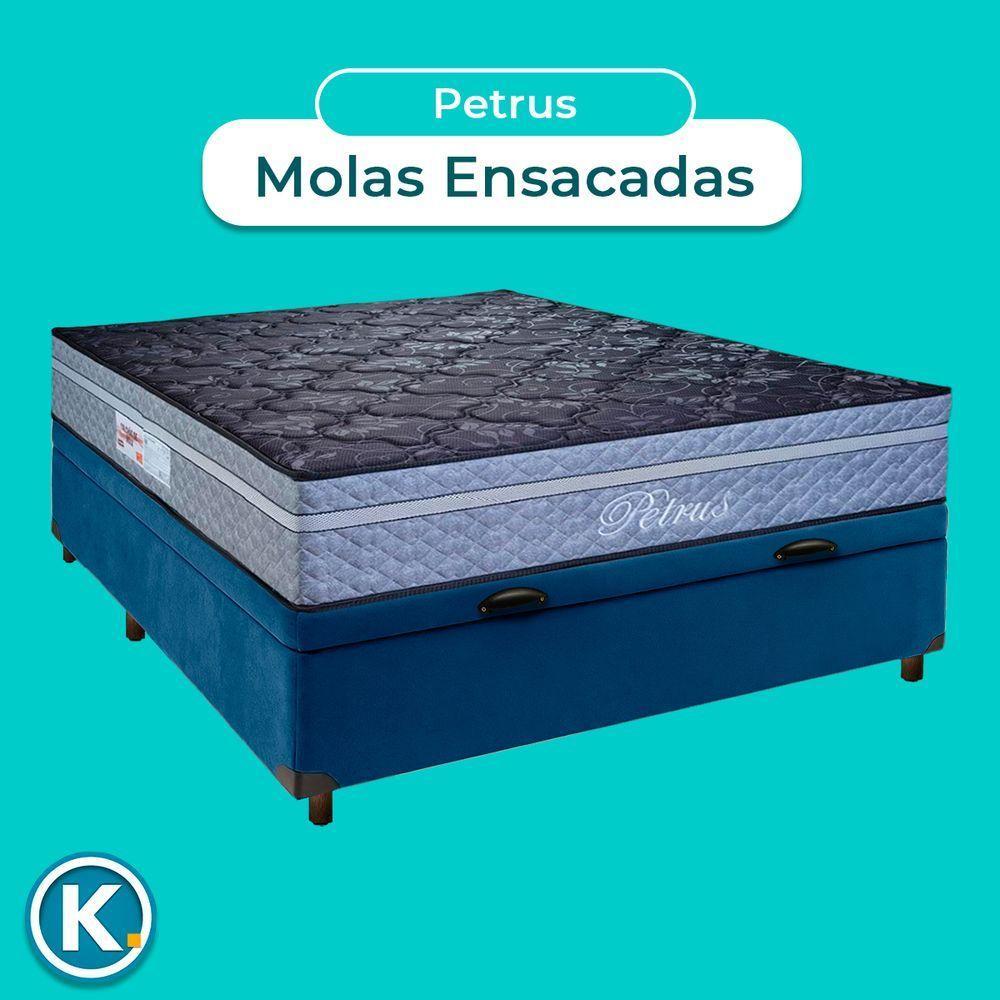 Cama + Bau Azul E Colchão Molas Ensacadas Casal - Petrus Paropas - 4