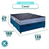 Cama + Bau Azul E Colchão Molas Ensacadas Casal - Petrus Paropas - 3
