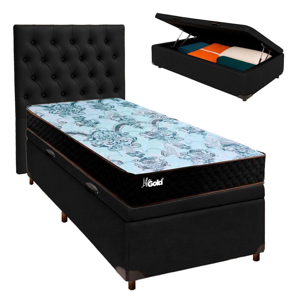 Kit Cama Box Bau + Cabeceira + Colchão Solteiro Molas Ensacadas - Life Gold - Paropas - 1