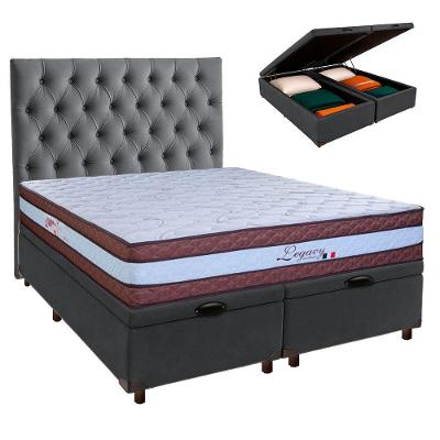 Kit Cama Box Bau + Cabeceira + Colchão Queen Molas Ensacadas - Legaccy - Paropas