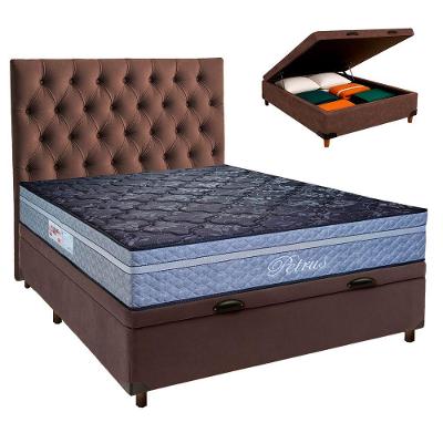 Kit Cama Box Bau + Cabeceira + Colchão Casal Molas Ensacadas - Petrus - Paropas
