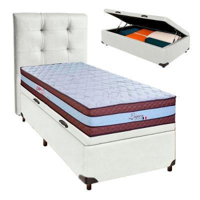 Kit Cama Box Bau + Cabeceira + Colchão Solteiro Molas Ensacadas - Legaccy - Paropas