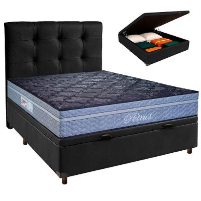 Kit Cama Box Bau + Cabeceira + Colchão Casal Molas Ensacadas - Petrus - Paropas