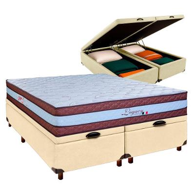 Cama + Bau Blindado E Colchão Molas Ensacadas Queen - Legaccy Paropas